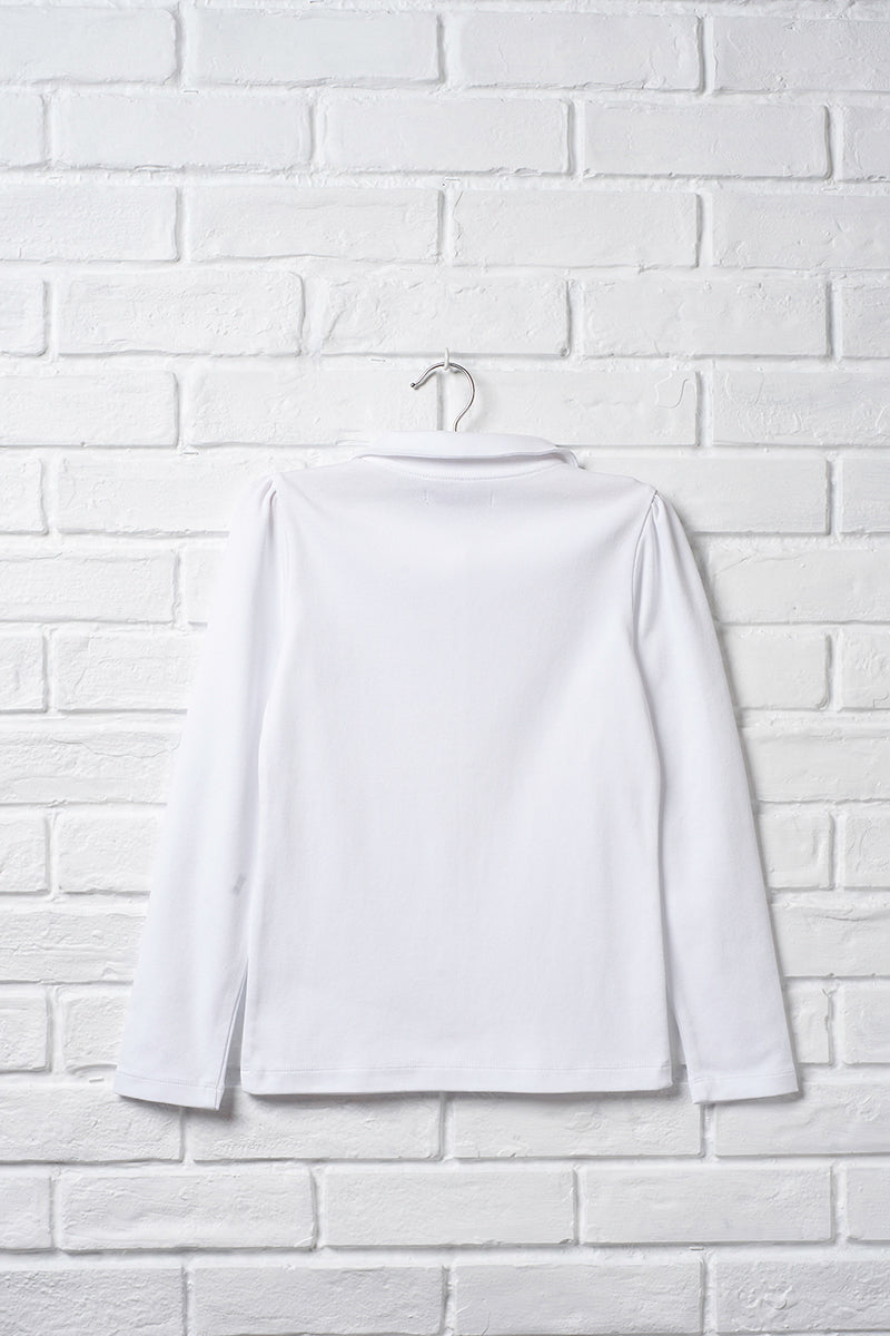 White Long Sleeve Peter Pan Polo