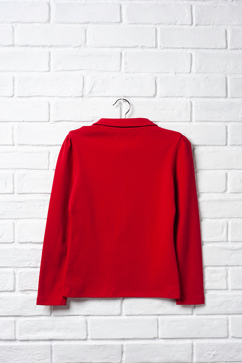 Red Long Sleeve Peter Pan Polo