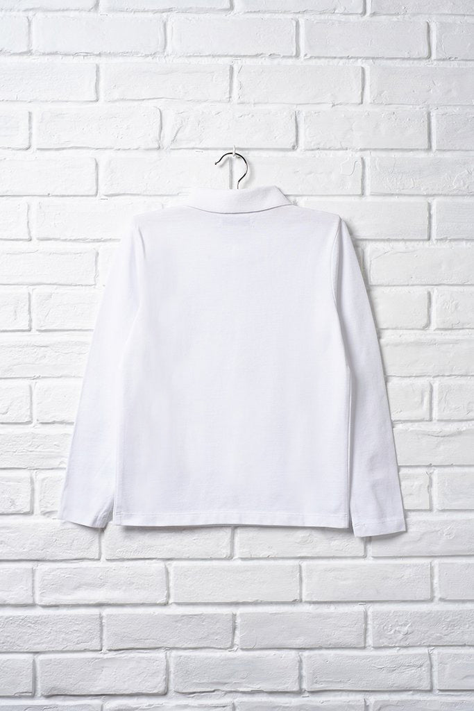 White Unisex Long Sleeve Polo