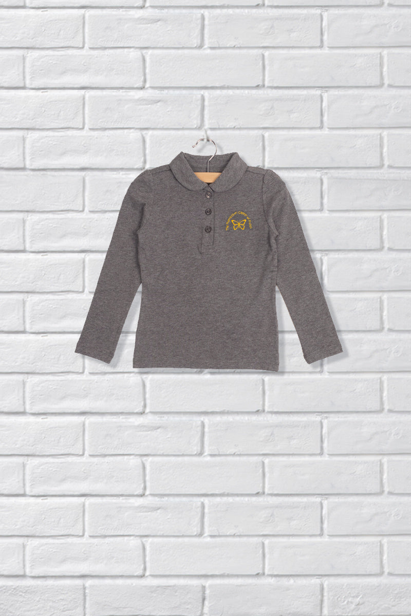 Girls Long Sleeve Peter Pan Polo with Embroidery Logo