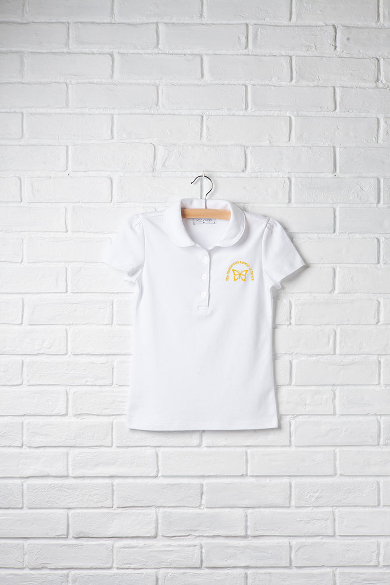 Girls Short Sleeve Peter Pan Polo with Embroidery Logo